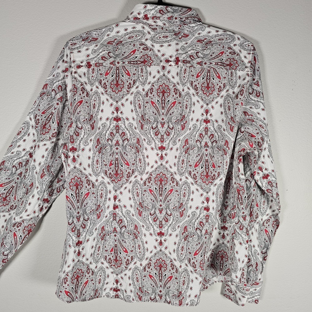 Talbots Shirt Womens 16 White Red Paisley‎ Floral Button Up Long Sleeve Stretch - Picture 4 of 7